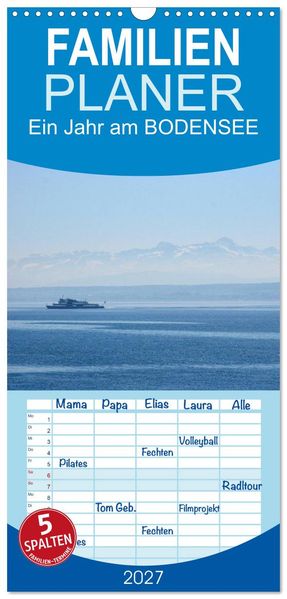 Familienplaner 2027 - Ein Jahr am BODENSEE mit 5 Spalten (Wandkalender 21 x 45 cm) CALVENDO