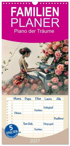 Familienplaner 2027 - Piano der Träume mit 5 Spalten (Wandkalender 21 x 45 cm) CALVENDO