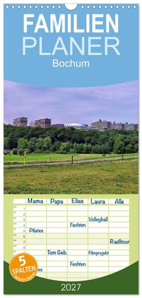 Familienplaner 2027 - Bochum mit 5 Spalten (Wandkalender 21 x 45 cm) CALVENDO