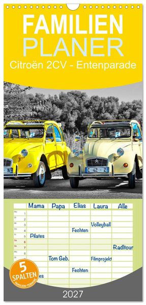 Familienplaner 2027 - Citroën 2CV - Entenparade mit 5 Spalten (Wandkalender 21 x 45 cm) CALVENDO