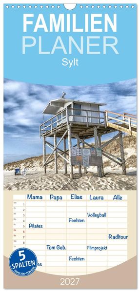 Familienplaner 2027 - Sylt mit 5 Spalten (Wandkalender 21 x 45 cm) CALVENDO