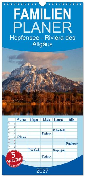 Familienplaner 2027 - Hopfensee - Riviera des Allgäus mit 5 Spalten (Wandkalender 21 x 45 cm) CALVENDO