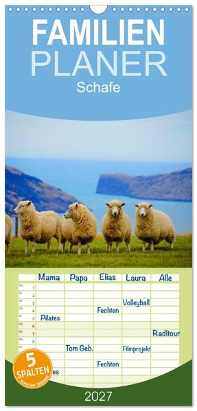 Familienplaner 2027 - Schafe mit 5 Spalten (Wandkalender 21 x 45 cm) CALVENDO