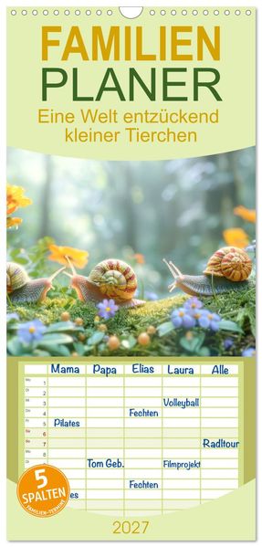 Familienplaner 2027 - Eine Welt entzückend kleiner Tierchen mit 5 Spalten (Wandkalender 21 x 45 cm) CALVENDO