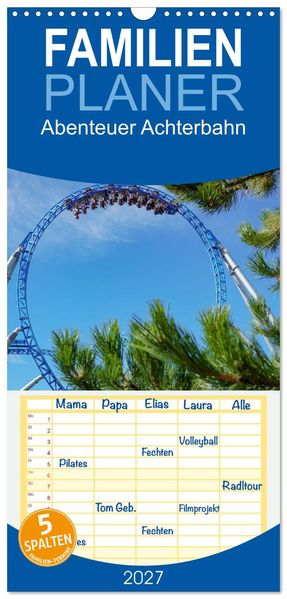 Familienplaner 2027 - Abenteuer Achterbahn mit 5 Spalten (Wandkalender 21 x 45 cm) CALVENDO