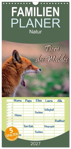 Familienplaner 2027 - Tiere des Waldes mit 5 Spalten (Wandkalender 21 x 45 cm) CALVENDO