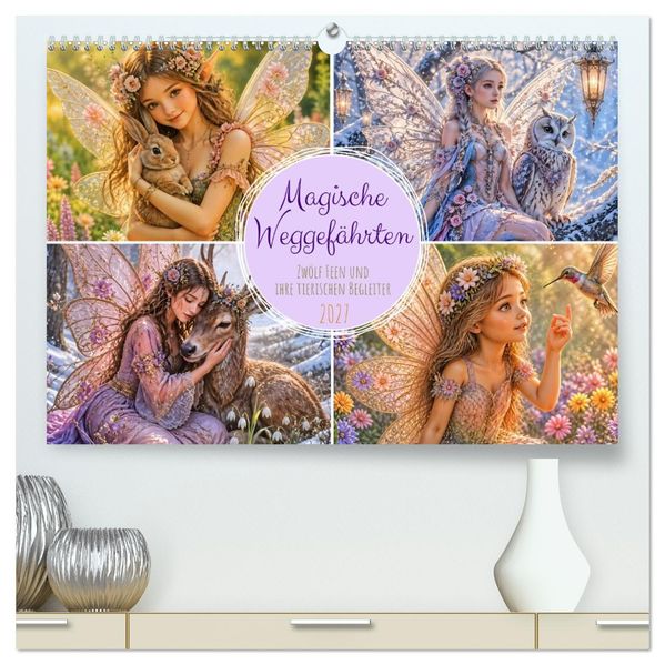 Magische Weggefährten - Zwölf Feen und ihre tierischen Begleiter (hochwertiger Premium Wandkalender 2027 DIN A2 quer) Kunstdruck in Hochglanz