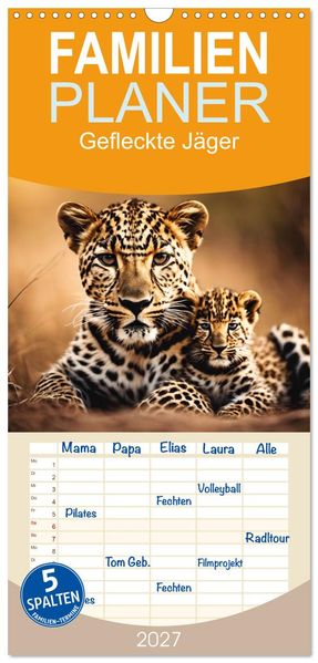 Familienplaner 2027 - Gefleckte Jäger mit 5 Spalten (Wandkalender 21 x 45 cm) CALVENDO