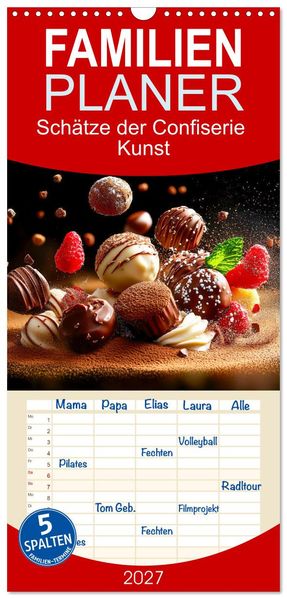 Familienplaner 2027 - Schätze der Confiserie Kunst mit 5 Spalten (Wandkalender 21 x 45 cm) CALVENDO