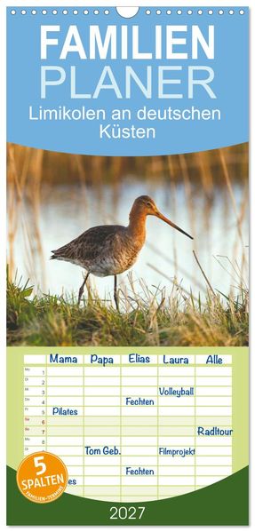 Familienplaner 2027 - Limikolen an deutschen Küsten mit 5 Spalten (Wandkalender 21 x 45 cm) CALVENDO