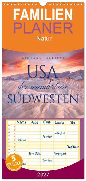 Familienplaner 2027 - USA Der wunderbare Südwesten mit 5 Spalten (Wandkalender 21 x 45 cm) CALVENDO