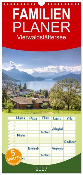 Familienplaner 2027 - Vierwaldstättersee mit 5 Spalten (Wandkalender 21 x 45 cm) CALVENDO