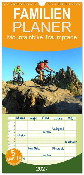 Familienplaner 2027 - Mountainbike Traumpfade mit 5 Spalten (Wandkalender 21 x 45 cm) CALVENDO