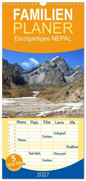 Familienplaner 2027 - Einzigartiges NEPAL mit 5 Spalten (Wandkalender 21 x 45 cm) CALVENDO