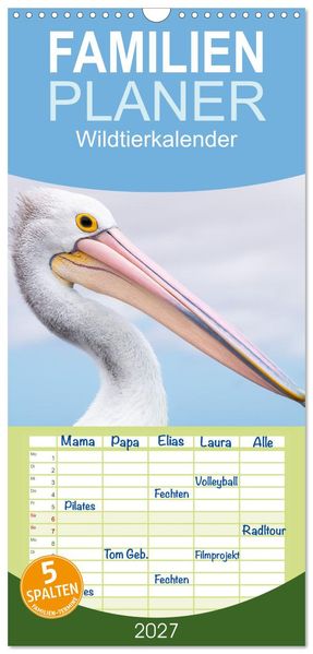 Familienplaner 2027 - Wildtierkalender mit 5 Spalten (Wandkalender 21 x 45 cm) CALVENDO