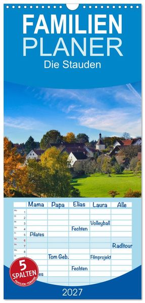 Familienplaner 2027 - Die Stauden Naturpark in den westlichen Wälder Augsburgs mit 5 Spalten (Wandkalender 21 x 45 cm) CALVENDO