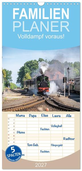 Familienplaner 2027 - Volldampf voraus! mit 5 Spalten (Wandkalender 21 x 45 cm) CALVENDO