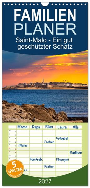 Familienplaner 2027 - Saint-Malo - Ein gut geschützter Schatz mit 5 Spalten (Wandkalender 21 x 45 cm) CALVENDO