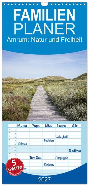 Familienplaner 2027 - Amrum: Natur und Freiheit mit 5 Spalten (Wandkalender 21 x 45 cm) CALVENDO