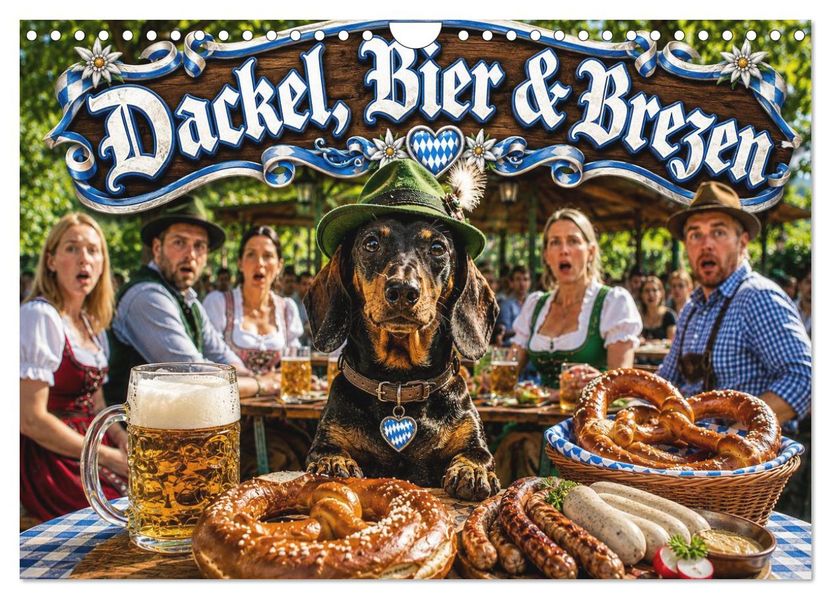 Dackel Bier und Brezen (Wandkalender 2027 DIN A4 quer) CALVENDO Monatskalender