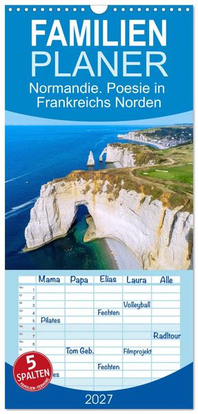 Familienplaner 2027 - Normandie. Poesie in Frankreichs Norden mit 5 Spalten (Wandkalender 21 x 45 cm) CALVENDO