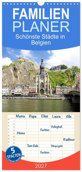 Familienplaner 2027 - Schönste Städte in Belgien mit 5 Spalten (Wandkalender 21 x 45 cm) CALVENDO
