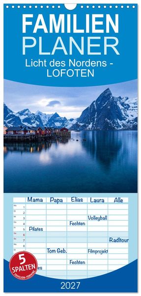 Familienplaner 2027 - Licht des Nordens - LOFOTEN mit 5 Spalten (Wandkalender 21 x 45 cm) CALVENDO