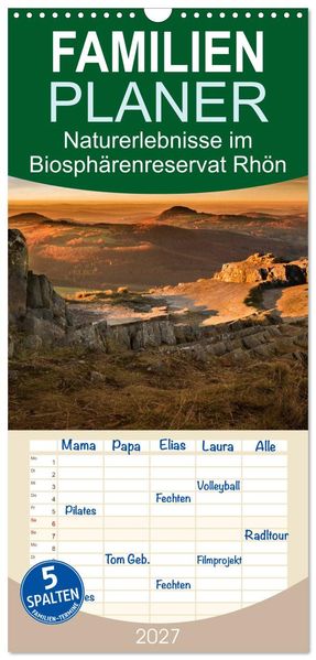 Familienplaner 2027 - Naturerlebnis im Biosphärenreservat Rhön mit 5 Spalten (Wandkalender 21 x 45 cm) CALVENDO