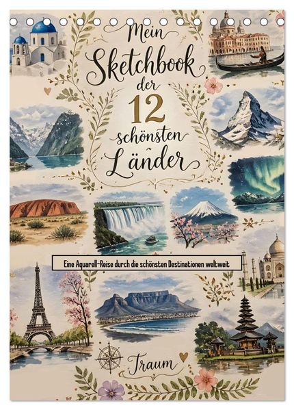 Mein Sketchbook der 12 schönsten Länder (Tischkalender 2027 DIN A5 hoch) CALVENDO Monatskalender