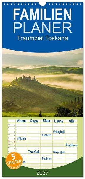Familienplaner 2027 - Traumziel Toskana mit 5 Spalten (Wandkalender 21 x 45 cm) CALVENDO