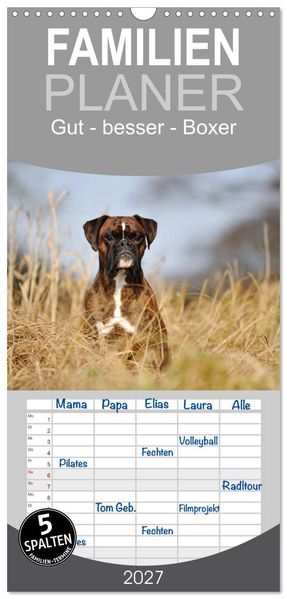 Familienplaner 2027 - Gut - besser - Boxer mit 5 Spalten (Wandkalender 21 x 45 cm) CALVENDO