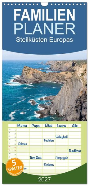 Familienplaner 2027 - Steilküsten Europas mit 5 Spalten (Wandkalender 21 x 45 cm) CALVENDO
