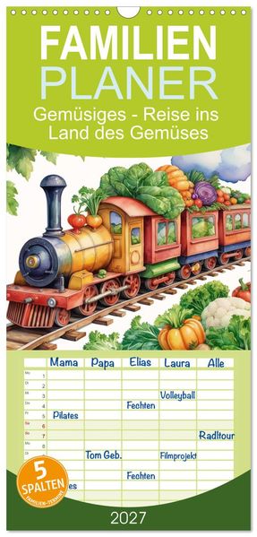 Familienplaner 2027 - Gemüsiges - Reise ins Land des Gemüses mit 5 Spalten (Wandkalender 21 x 45 cm) CALVENDO