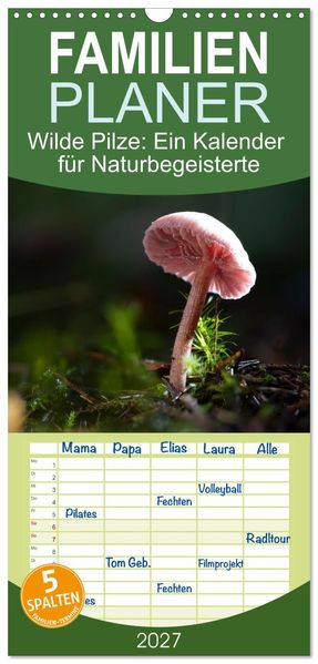 Familienplaner 2027 - Wilde Pilze: Ein Kalender für Naturbegeisterte mit 5 Spalten (Wandkalender 21 x 45 cm) CALVENDO