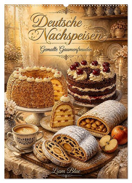 Deutsche Nachspeisen - Gemalte Gaumenfreuden (Wandkalender 2027 DIN A2 hoch) CALVENDO Monatskalender