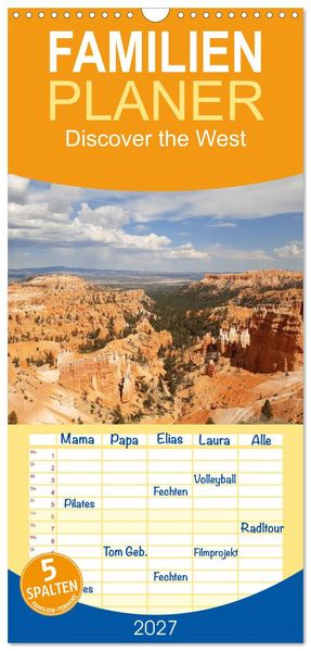 Familienplaner 2027 - Discover the West mit 5 Spalten (Wandkalender 21 x 45 cm) CALVENDO
