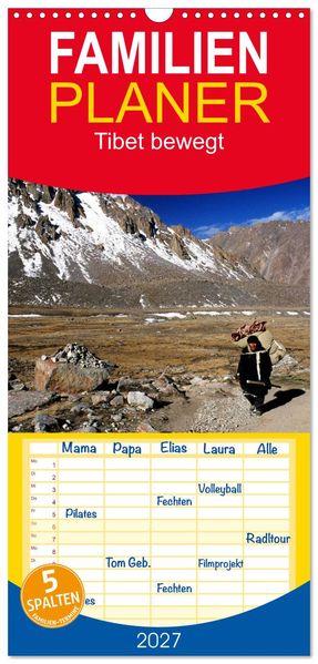 Familienplaner 2027 - Tibet bewegt mit 5 Spalten (Wandkalender 21 x 45 cm) CALVENDO