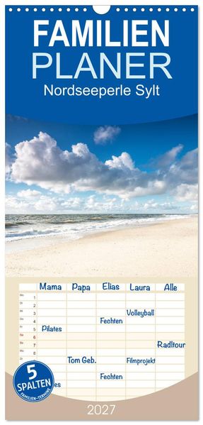 Familienplaner 2027 - Nordseeperle Sylt mit 5 Spalten (Wandkalender 21 x 45 cm) CALVENDO