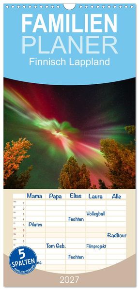 Familienplaner 2027 - Finnisch Lappland mit 5 Spalten (Wandkalender 21 x 45 cm) CALVENDO