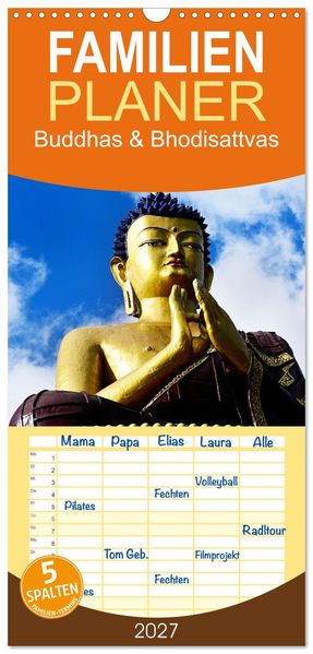 Familienplaner 2027 - Buddhas & Bhodisattvas mit 5 Spalten (Wandkalender 21 x 45 cm) CALVENDO