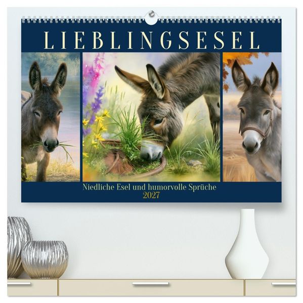 Lieblingsesel (hochwertiger Premium Wandkalender 2027 DIN A2 quer) Kunstdruck in Hochglanz