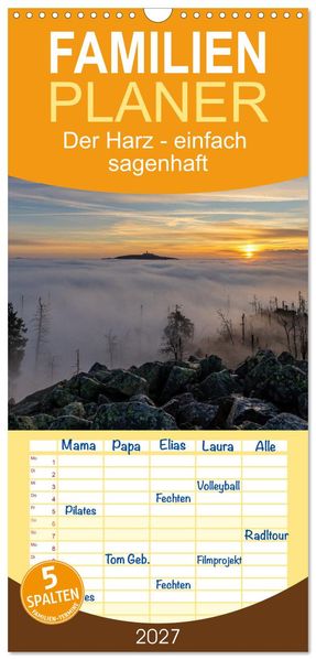 Familienplaner 2027 - Der Harz - einfach sagenhaft mit 5 Spalten (Wandkalender 21 x 45 cm) CALVENDO