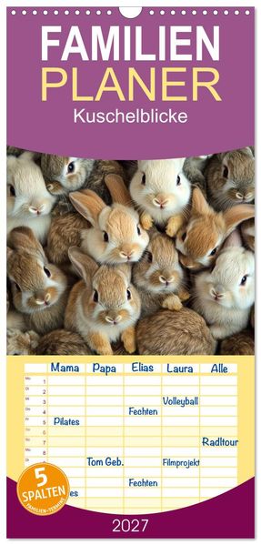 Familienplaner 2027 - Kuschelblicke mit 5 Spalten (Wandkalender 21 x 45 cm) CALVENDO