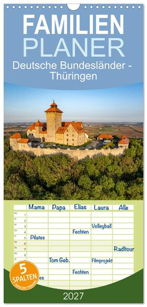 Familienplaner 2027 - Deutsche Bundesländer - Thüringen mit 5 Spalten (Wandkalender 21 x 45 cm) CALVENDO