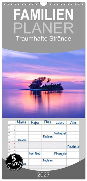Familienplaner 2027 - Traumhafte Strände mit 5 Spalten (Wandkalender 21 x 45 cm) CALVENDO