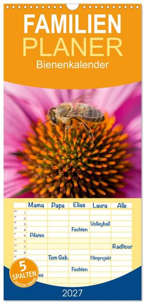 Familienplaner 2027 - Bienenkalender mit 5 Spalten (Wandkalender 21 x 45 cm) CALVENDO