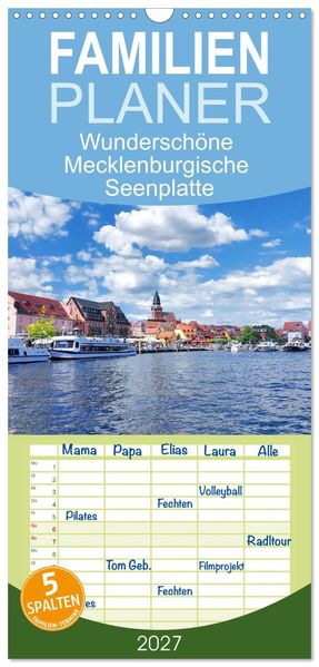 Familienplaner 2027 - Wunderschöne Mecklenburgische Seenplatte mit 5 Spalten (Wandkalender 21 x 45 cm) CALVENDO
