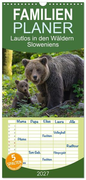Familienplaner 2027 - Lautlos in den Wäldern Sloweniens mit 5 Spalten (Wandkalender 21 x 45 cm) CALVENDO