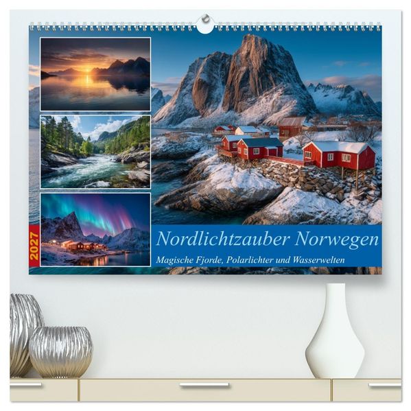 Nordlichtzauber Norwegen (hochwertiger Premium Wandkalender 2027 DIN A2 quer) Kunstdruck in Hochglanz