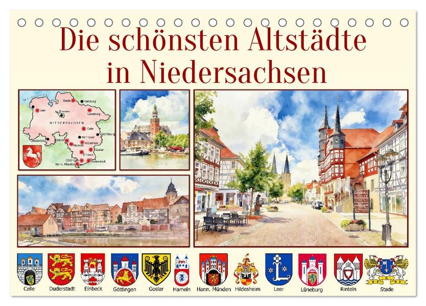 Die schönsten Altstädte in Niedersachsen (Tischkalender 2027 DIN A5 quer) CALVENDO Monatskalender
